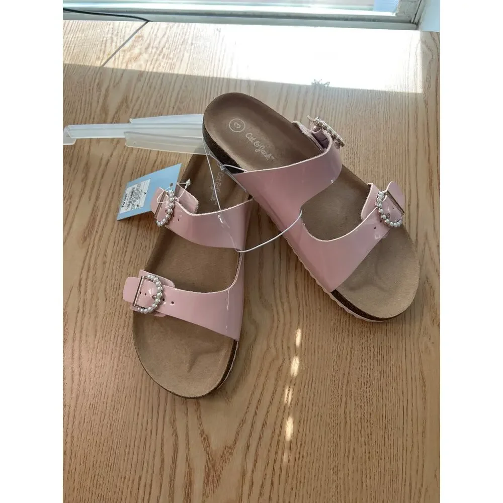 New Girls Cat & Jack Rhinestones slip in sandals light pink size 3